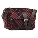 BURBERRY Nova Check Blue Label Shoulder Bag Nylon Bordeaux Silver Auth am12529A-1