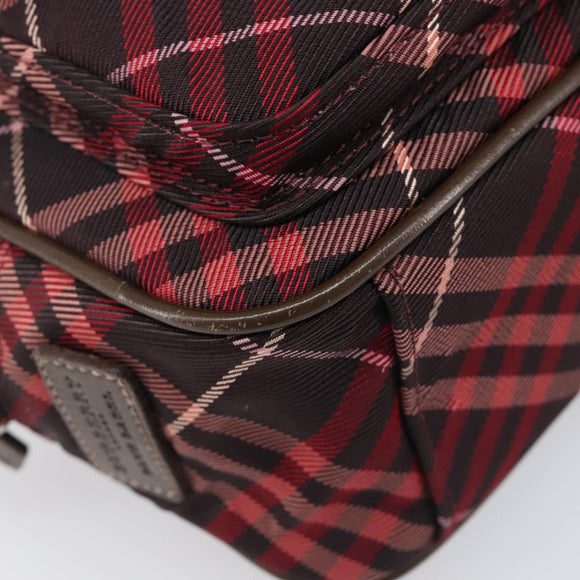 BURBERRY Nova Check Blue Label Shoulder Bag Nylon Bordeaux Silver Auth am12529A