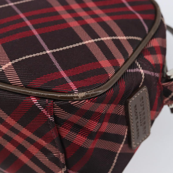 BURBERRY Nova Check Blue Label Shoulder Bag Nylon Bordeaux Silver Auth am12529A