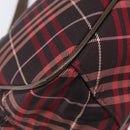 BURBERRY Nova Check Blue Label Shoulder Bag Nylon Bordeaux Silver Auth am12529A-17
