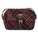 BURBERRY Nova Check Blue Label Shoulder Bag Nylon Bordeaux Silver Auth am12529A-13