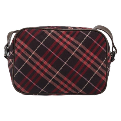 BURBERRY Nova Check Blue Label Shoulder Bag Nylon Bordeaux Silver Auth am12529A - 0