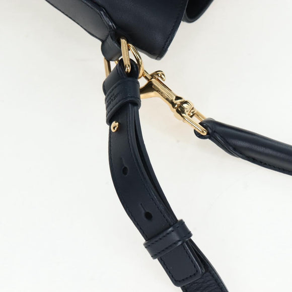 SAINT LAURENT Emmanuel Shoulder Bag Leather 2way Navy Gold Auth am12532A