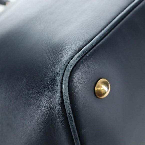 SAINT LAURENT Emmanuel Shoulder Bag Leather 2way Navy Gold Auth am12532A