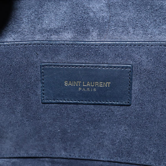 SAINT LAURENT Emmanuel Shoulder Bag Leather 2way Navy Gold Auth am12532A