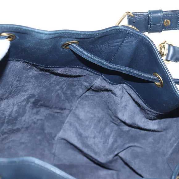 SAINT LAURENT Emmanuel Shoulder Bag Leather 2way Navy Gold Auth am12532A