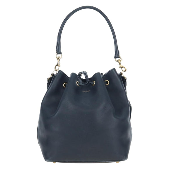 SAINT LAURENT Emmanuel Shoulder Bag Leather 2way Navy Gold Auth am12532A