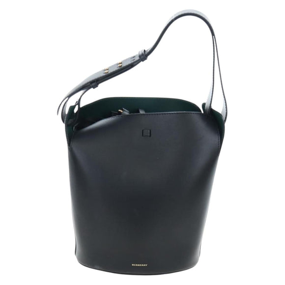 BURBERRY Bucket Shoulder Bag Leather Black Gold Auth am12540V