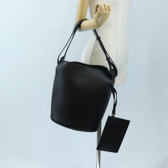 BURBERRY Bucket Shoulder Bag Leather Black Gold Auth am12540V