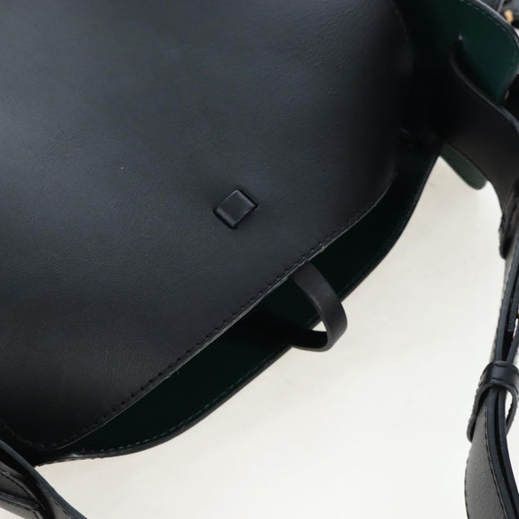 BURBERRY Bucket Shoulder Bag Leather Black Gold Auth am12540V