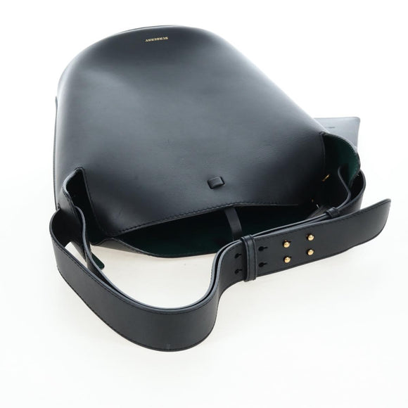 BURBERRY Bucket Shoulder Bag Leather Black Gold Auth am12540V