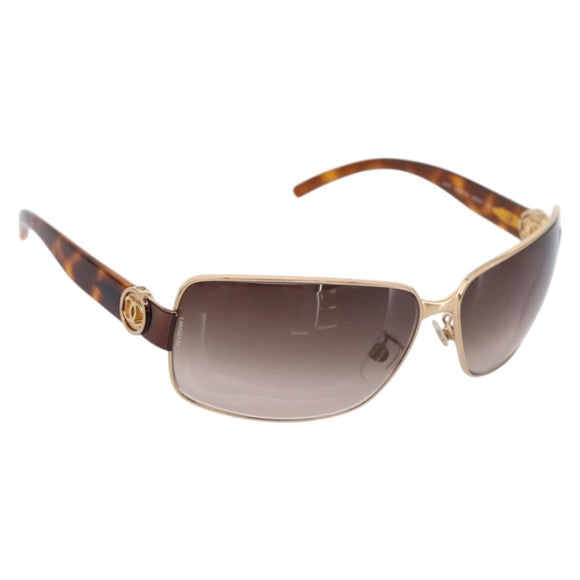CHANEL Sunglasses Plastic Metal Brown Gold CC Auth am12543M