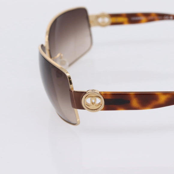 CHANEL Sunglasses Plastic Metal Brown Gold CC Auth am12543M