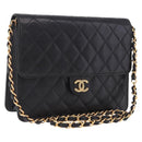 CHANEL Matelasse Push Lock Shoulder Bag Lamb Skin Black Gold CC Auth am12544M-1