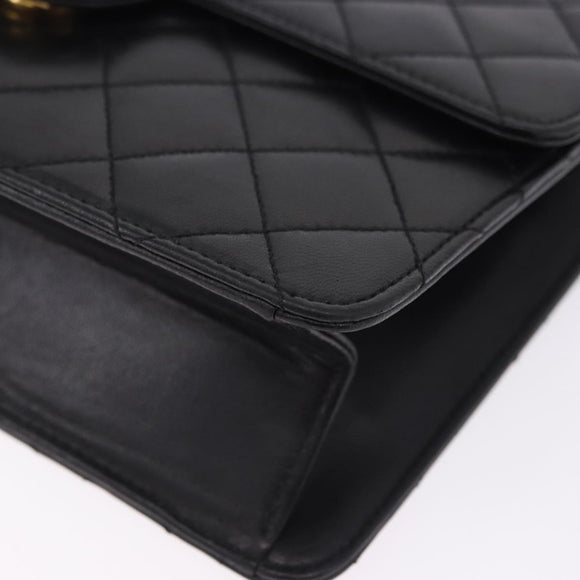 CHANEL Matelasse Push Lock Shoulder Bag Lamb Skin Black Gold CC Auth am12544M