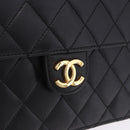 CHANEL Matelasse Push Lock Shoulder Bag Lamb Skin Black Gold CC Auth am12544M-17