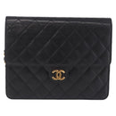 CHANEL Matelasse Push Lock Shoulder Bag Lamb Skin Black Gold CC Auth am12544M-13