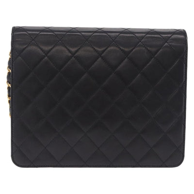 CHANEL Matelasse Push Lock Shoulder Bag Lamb Skin Black Gold CC Auth am12544M - 0