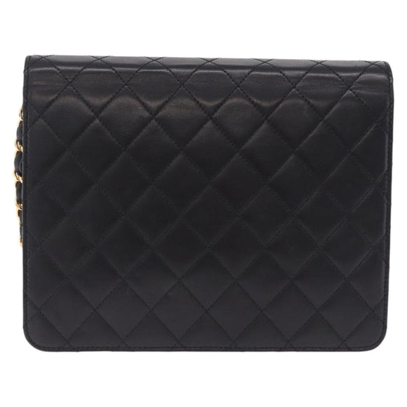 CHANEL Matelasse Push Lock Shoulder Bag Lamb Skin Black Gold CC Auth am12544M