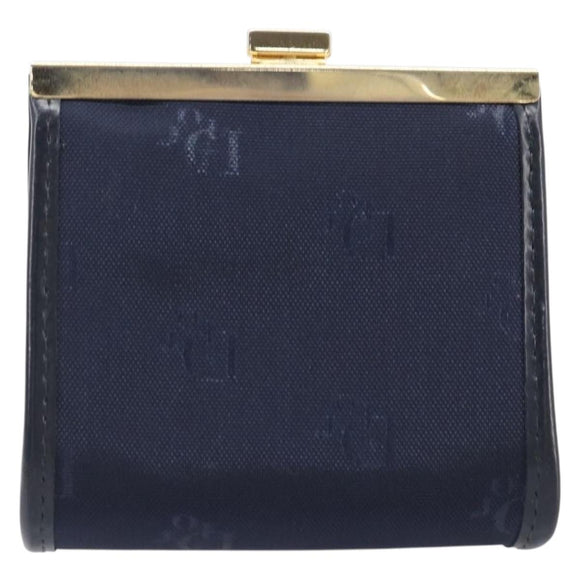 Christian Dior Gamaguchi Coin Purse Canvas Navy Gold Auth am12546V
