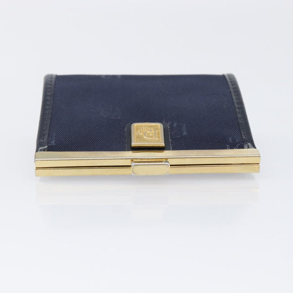 Christian Dior Gamaguchi Coin Purse Canvas Navy Gold Auth am12546V