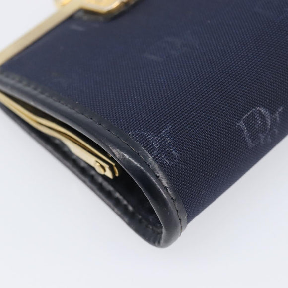 Christian Dior Gamaguchi Coin Purse Canvas Navy Gold Auth am12546V