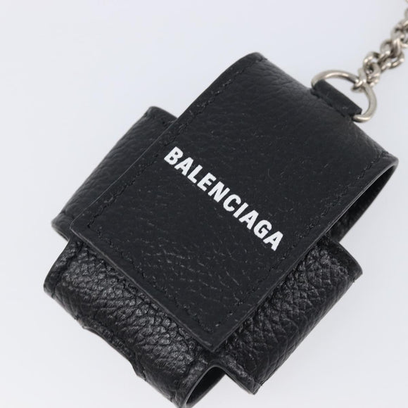 BALENCIAGA Air Pods case Earphone case Leather Black Silver 659926 Auth am12548M