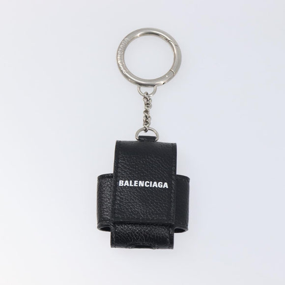 BALENCIAGA Air Pods case Earphone case Leather Black Silver 659926 Auth am12548M
