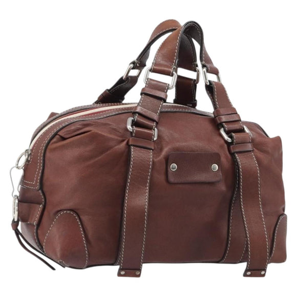 Chloe Patsy Hand Bag Leather Brown Silver Auth am12552A