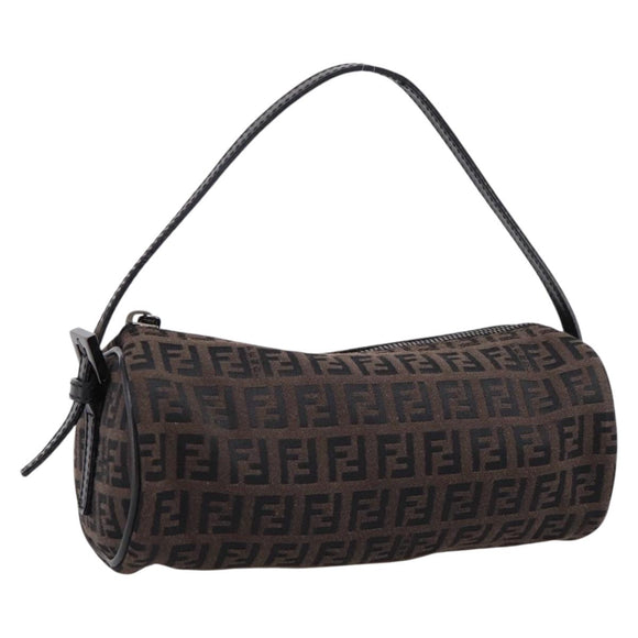 FENDI Zucchino Canvas Accessory Pouch Black Brown Auth am12553V