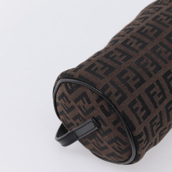 FENDI Zucchino Canvas Accessory Pouch Black Brown Auth am12553V