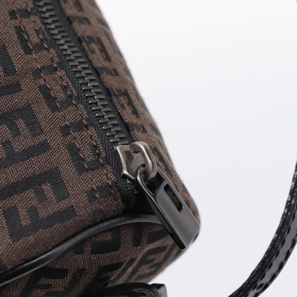 FENDI Zucchino Canvas Accessory Pouch Black Brown Auth am12553V