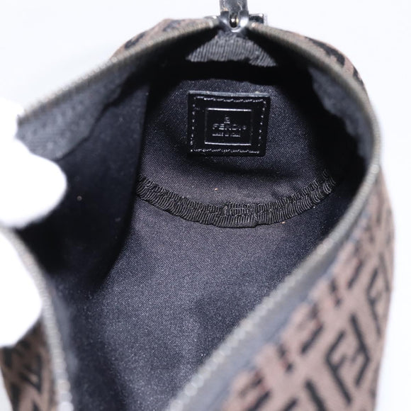 FENDI Zucchino Canvas Accessory Pouch Black Brown Auth am12553V