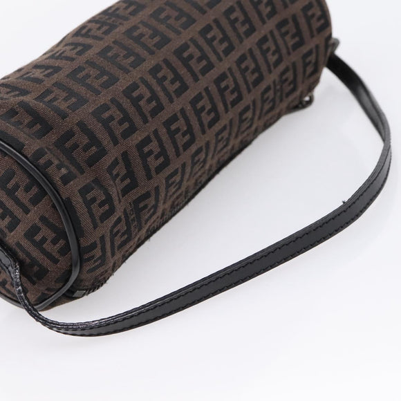 FENDI Zucchino Canvas Accessory Pouch Black Brown Auth am12553V
