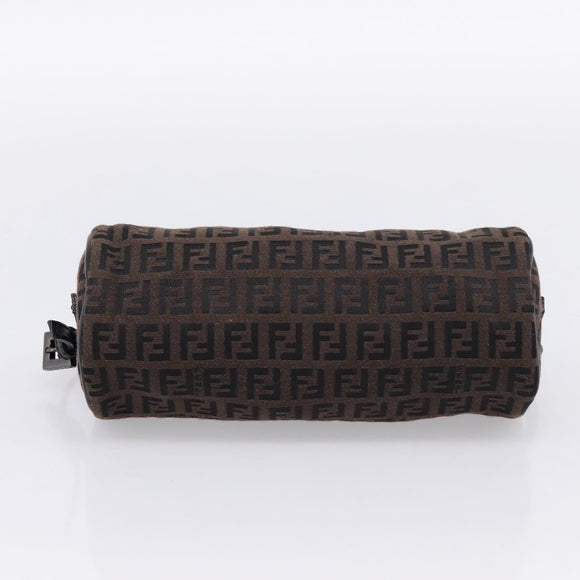 FENDI Zucchino Canvas Accessory Pouch Black Brown Auth am12553V