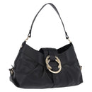 BVLGARI Chandra Hand Bag Leather Black Gold Auth am12554M-1