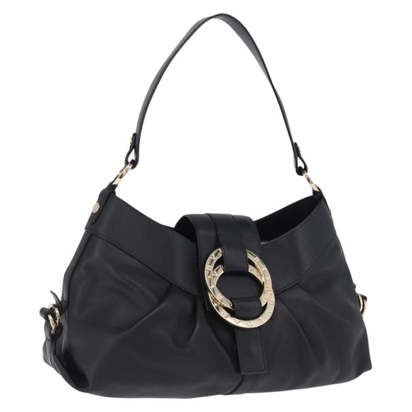 BVLGARI Chandra Hand Bag Leather Black Gold Auth am12554M