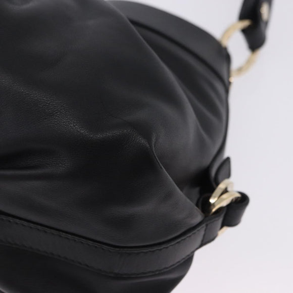 BVLGARI Chandra Hand Bag Leather Black Gold Auth am12554M