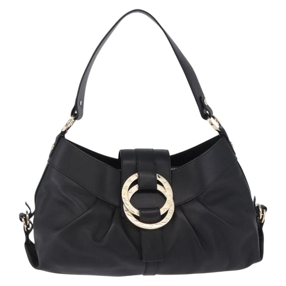 BVLGARI Chandra Hand Bag Leather Black Gold Auth am12554M