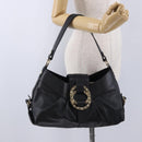 BVLGARI Chandra Hand Bag Leather Black Gold Auth am12554M-25