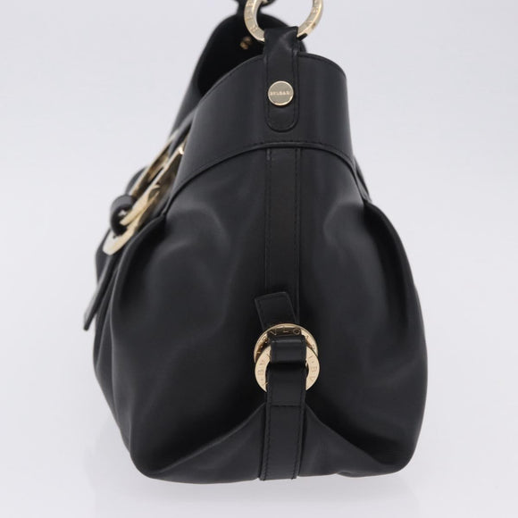 BVLGARI Chandra Hand Bag Leather Black Gold Auth am12554M
