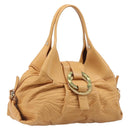 BVLGARI Shoulder Chandra Hand Bag Leather Beige Gold Auth am12555M-1
