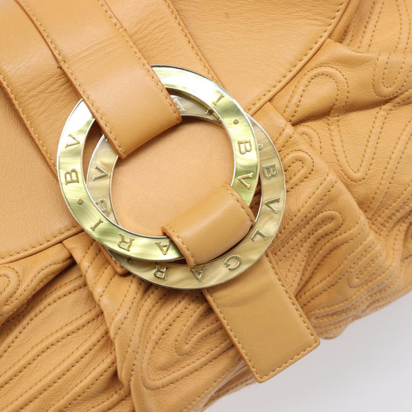 BVLGARI Shoulder Chandra Hand Bag Leather Beige Gold Auth am12555M