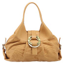 BVLGARI Shoulder Chandra Hand Bag Leather Beige Gold Auth am12555M-2