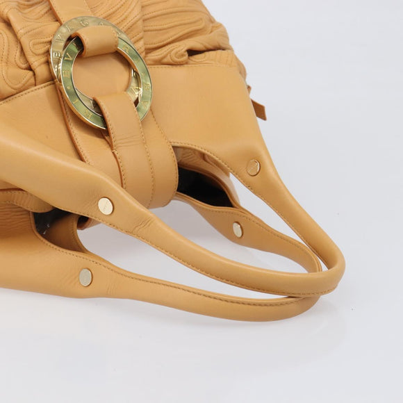 BVLGARI Shoulder Chandra Hand Bag Leather Beige Gold Auth am12555M