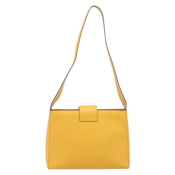 CELINE Turn Lock Shoulder Bag PVC Canvas Yellow Gold Auth am12556V