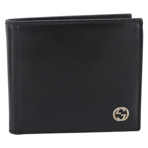 GUCCI Interlocking G Compact Bifold Wallet Leather Black 115219 Auth am12557V