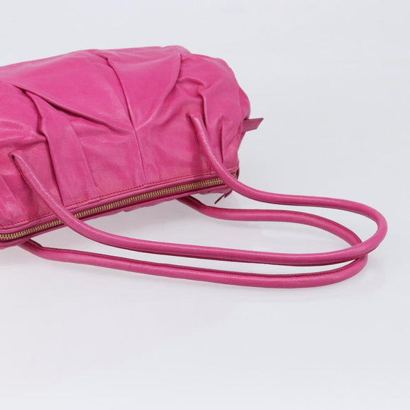 Miu Miu Shoulder Hand Bag Leather Pink Gold Auth am12558A
