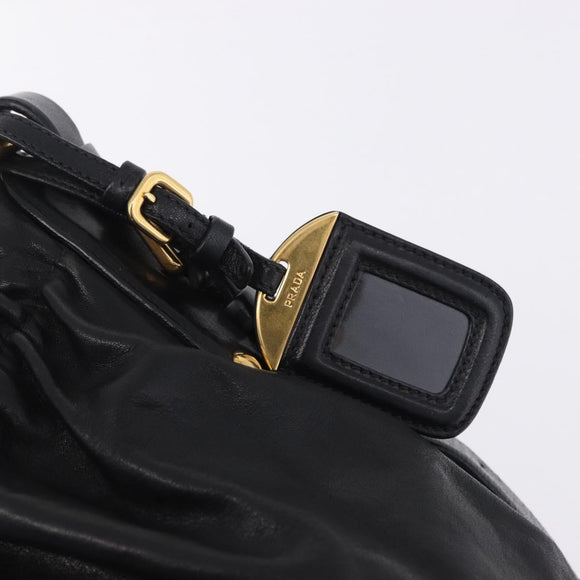 PRADA Shoulder Bag Leather Black Gold Auth am12560V
