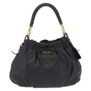 PRADA Shoulder Bag Leather Black Gold Auth am12560V-13